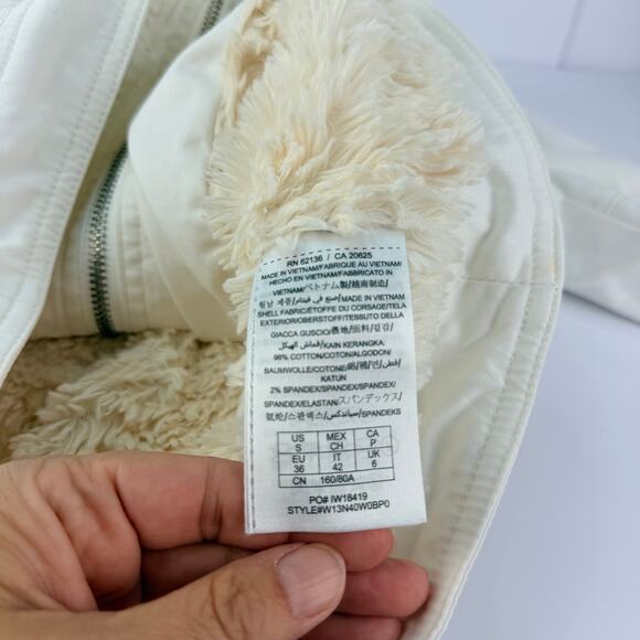 Y2K Guess White Fur Cropped Utility Moto High Neck Convertible Full Zip Jacket S - Picture 14 of 16